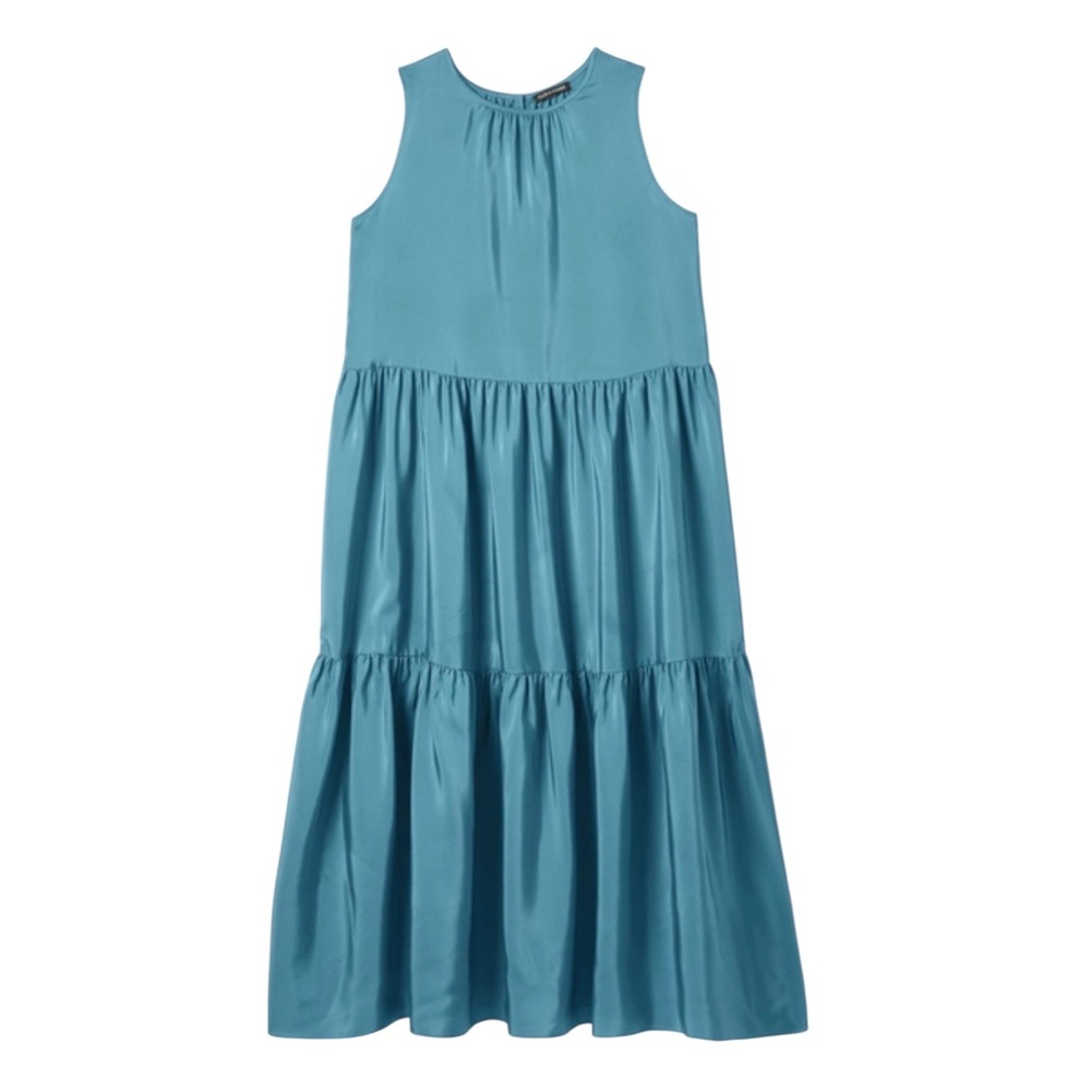 Eileen Fisher Silk Sleeveless Tiered Maxi Dress Teal Blue Size Xl‎ - Picture 4 of 13